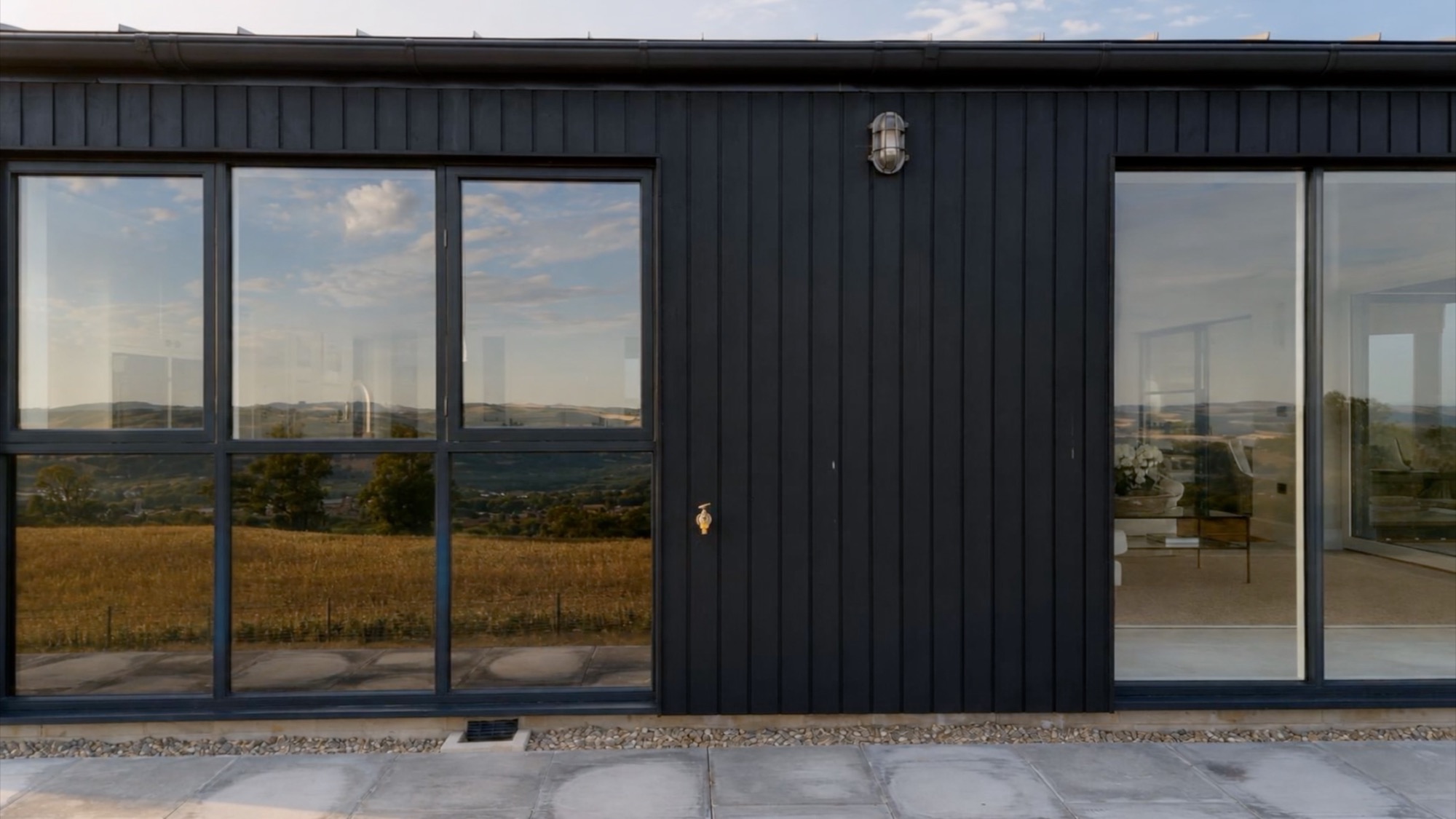 The landscape framed through Eastland Banks glazing