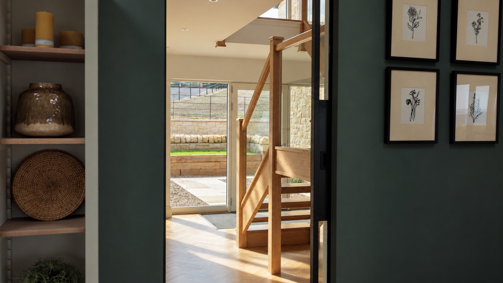 The stair revealed through layered internal openings